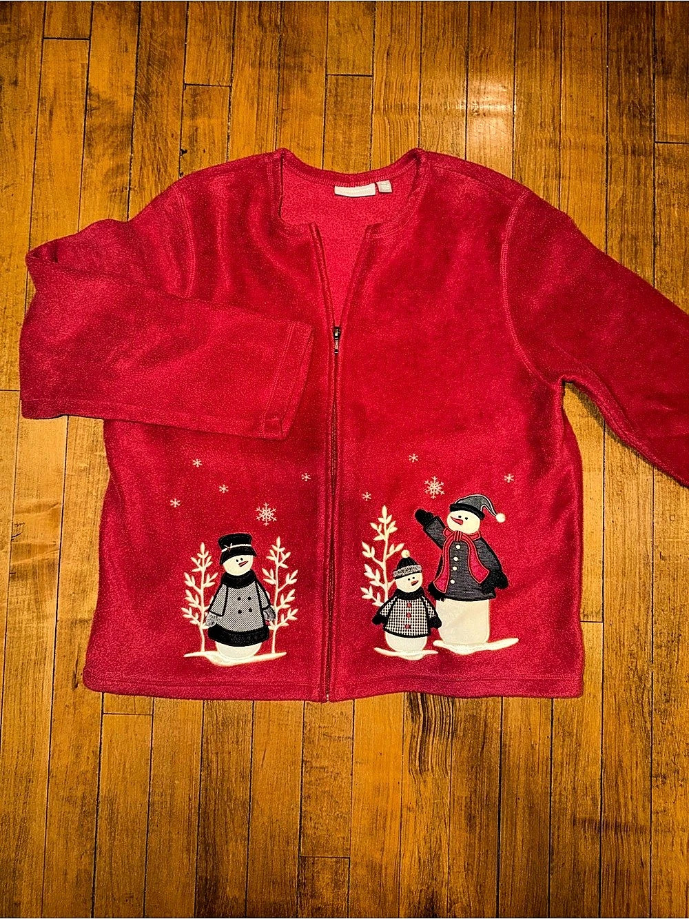 Christmas sweater croft & barrow Women’s Red Snowman Fleece Jacket Size XL